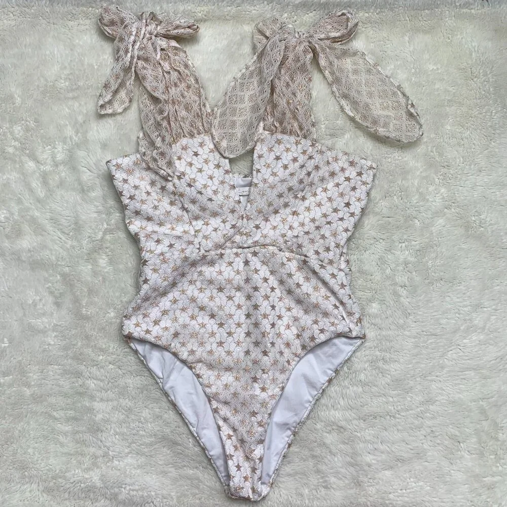 Soah Women's Sienna Printed Lace One Piece Swimsuit Size Small
